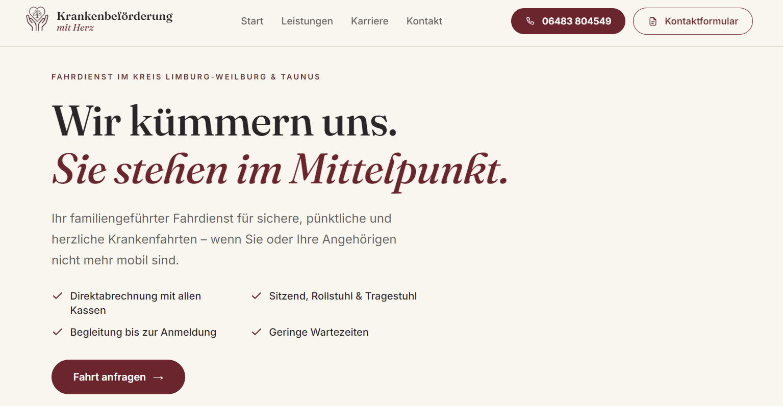 Neue Website f&uuml;r Krankenfahrten im Kreis Limburg-Weilburg nach dem Relaunch durch SichtbarStarten