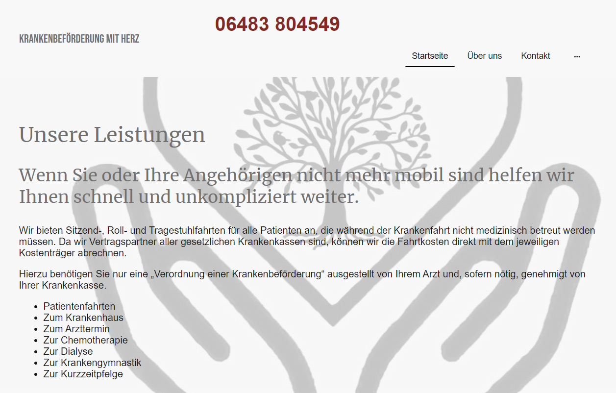 Alte Website der Krankenbef&ouml;rderung mit Herz vor dem Relaunch